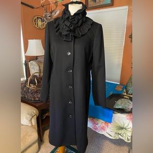 Like new - Gorgeous Lined Ruffled Neckline Wool & Cashmere Coat